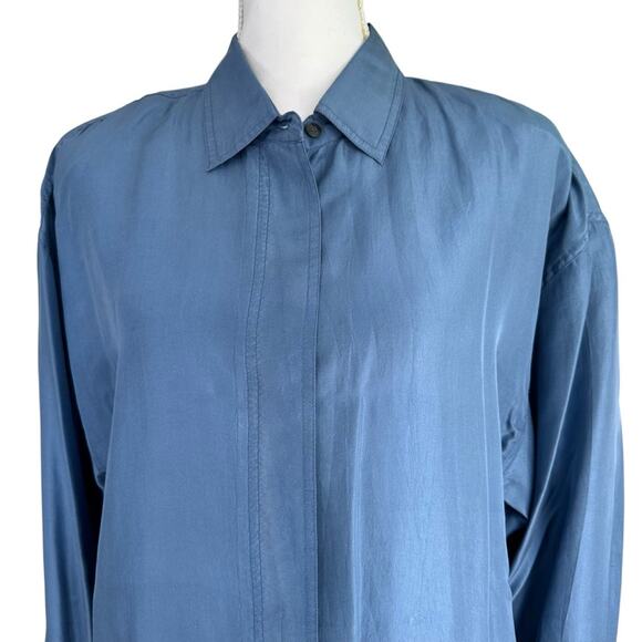 Express - Campagnie International, Silk Steele blue button down blouse, sizeS - Picture 3 of 11